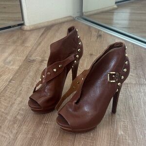 Michael Kors Brown Studded Peep-Toe High Heel Booties